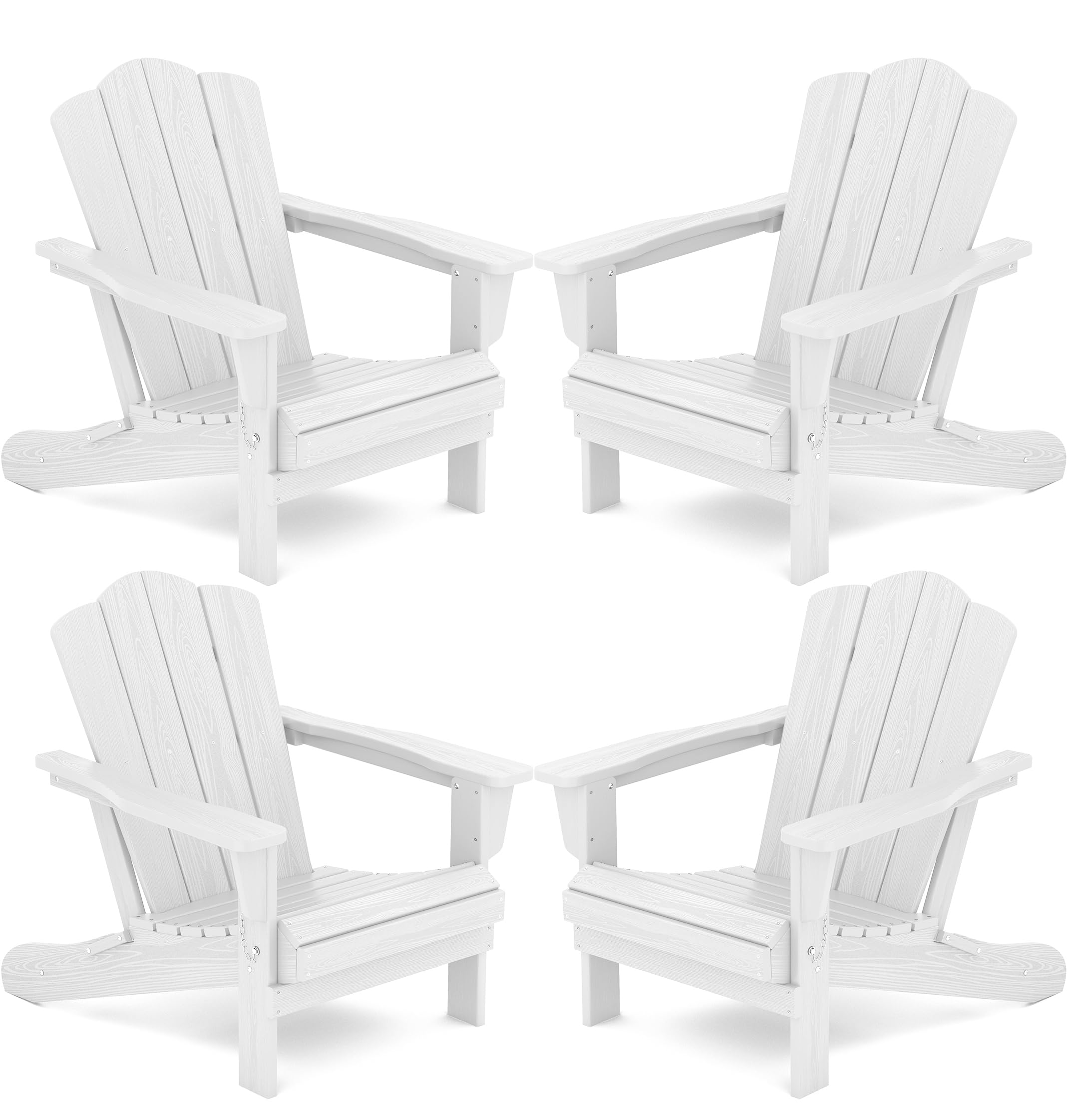 Kingyes Folding Adirondack Chair Set Of 4, Hdpe All-Weather Folding Adirondack Chair, White